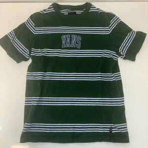 Vans Boys Youth Shortsleeve Tee Shirt Size Small Green Navy Striped Logo Cotton - Picture 1 of 6