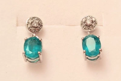 Pendientes de diamantes de esmeralda de Zambia de oro blanco de 14 k de 1,12 quilates Foto 1 de 2