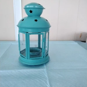 Candelabro IKEA ROTERA verde azulado linterna tealight estrellas navideñas - Imagen 1 de 5
