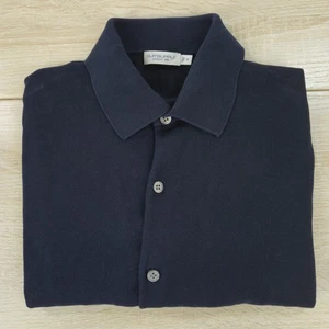 Men's M SuitSupply Cotton Silk Dark Blue Button Collared Short Sleeve Camp Shirt - Picture 1 of 7