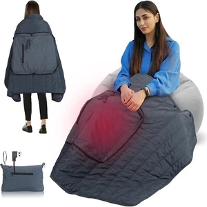 Portable USB Heated Blanket, Battery Powered Heated Blanket with 3 Heat Settings - Picture 1 of 24