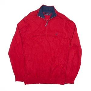 NAUTICA Jumper Red Chunky Knit 1/4 Zip Mens XL - Picture 1 of 6