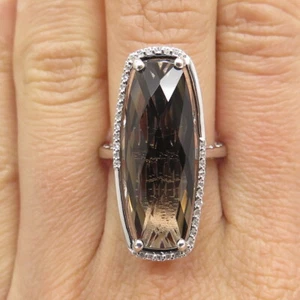 925 Sterling Silver Real Smoky Quartz & White Topaz Ring Size 7 - Picture 1 of 8