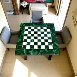 18"x18" Malachite Stone Random Chess Table Top Handmade Chess Board Green Marble - Picture 1 of 14