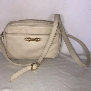 Vintage Etienne Aigner Creme Leder Crossbody Schultertasche Reißverschluss oben Gold Hardware - Bild 1 von 16