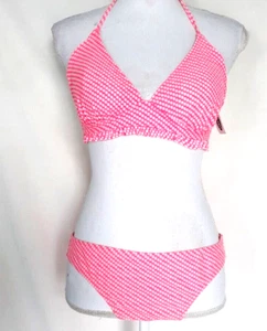 NWT Old Navy Women's 2 PC Bikini Swimsuit Set Bright Pink White Polka Dot Size L - Picture 1 of 5