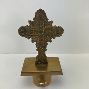 Vintage massives Messing religiöse Wohnkultur / Kreuzregalaufhänger / Strumpfhalter - Bild 1 von 14