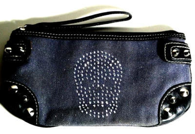 Косметичка с заклепками череп искусственно состаренный синий джинсовой ткани искры готический металлический декор - Изображение 1 из 4