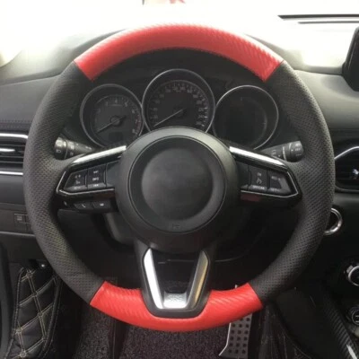 Cubierta de volante de fibra de carbono PU de cuero negro rojo para Mazda 3 CX-5 2017 Foto 1 de 4