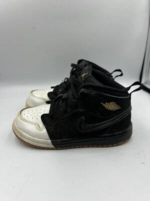 Nike Air Jordan I 1 Mid Negro Blanco Puntera Sumergida 644507-021 BT Niño pequeño talla 8C Foto 1 de 4