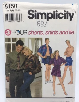 Shirt Boxers Tie Shorts Size XS-M S8150 Uncut Sewing Pattern - Image 1 of 2