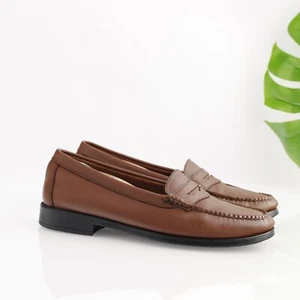 Bass Weejuns Womens Kathleen Penny Loafer Size 9.5 Cognac Tan Leather Flat Shoe - Picture 1 of 16