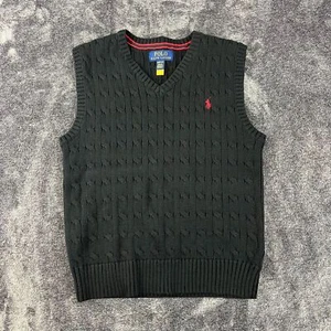 Polo Ralph Lauren Cable Knit Youth M(10-12) Sweater Vest Black Sleeveless - Picture 1 of 9