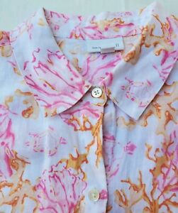 J. Jill Love Linen Button Blouse Pink Orange Sea Coral Long Sleeve Shirt SZ 1X