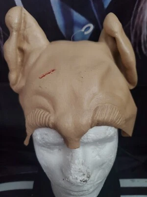 Vintage Cesar Vinyl Pig Head Peice Wig Pork Chop On Top Halloween Costume Mask  - Image 1 of 4