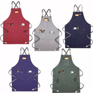 Kitchen Chef Apron Cross-Back Adjustable Bib Barista Bartender Waiter Uniform - Picture 1 of 30