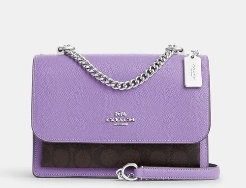 Coach CL651 Tracolla chiara nuova con etichette in tela e pelle marrone iris