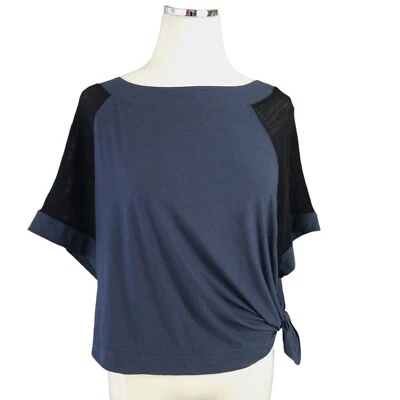 Lukka Lux Blue Short Sleeve Top Asymmetrical Size Medium Black Mesh Athletic Tee - Image 1 of 4