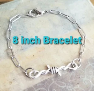 8 inch Unisex Barbed Wire Bracelet Silver Paperclip Chain Bracelet Christmas - Picture 1 of 6