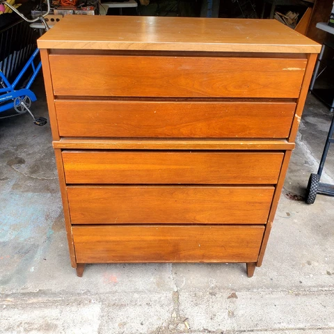 Mid Century, Stanley Highboy Dresser 5 Drawers - 1950s Cover