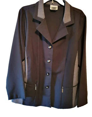 Fashion Bug Black Gray Blazer Jacket Size 18/20 Zip Pockets Union Made USA Vtg - Image 1 of 4