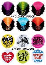 A Pack of 6 Ernie Ball Pin-On Button Badges - Choice of 2 designs