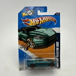 Hot Wheels Aston Martain DBS Teal Blue 9/10 Faster Then Ever ‘12 New On Card NOC - Picture 1 of 6