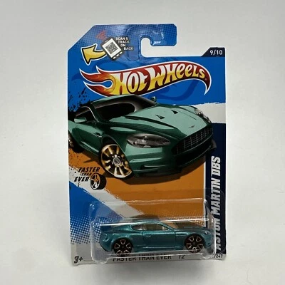 Hot Wheels Aston Martain DBS Teal Blue 9/10 Faster Then Ever ‘12 New On Card NOC - Image 1 of 4