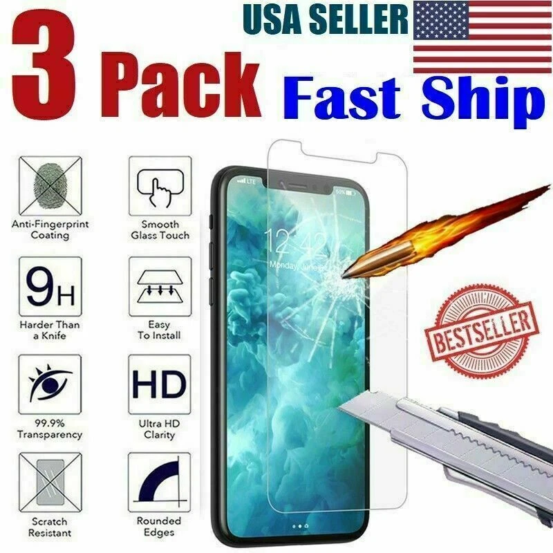 3-Pack iPhone 17/16/15/14/13/1X8 Pro Tempered GLASS Screen Protector Bubble Free - Image 1 of 4