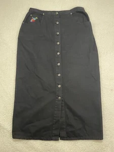 Carole Little Vintage Womens 16 Button Embroidered Black Denim Maxi Jean Skirt - Picture 1 of 7