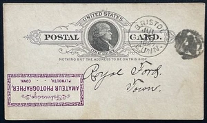 1887 US POSTAL CARD Bristol Connecticut Amateur Photographer Stamp Treadway & - Picture 1 of 5