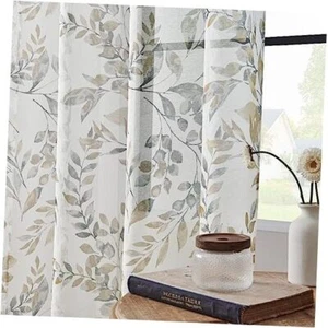 Sheer Curtains for Living Room Light Filtering Floral 50"W x 63"L Taupe - Picture 1 of 7