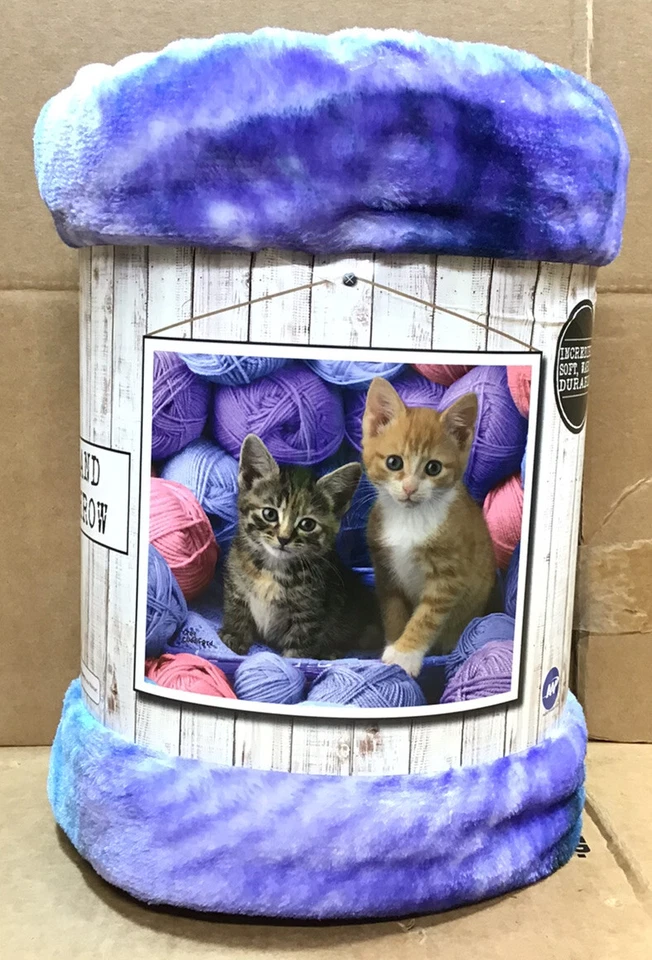 Fleece Throw lap Blanket Cat Kittens With Wool yarn 50"x60" gray brown Northwest