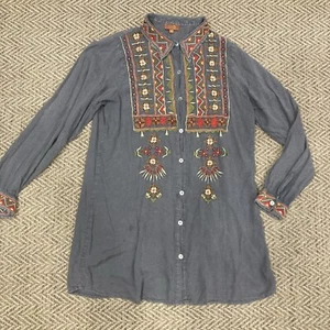 Women's Scully Gray Long Sleeve Embroidered Blouse Viscose Western Medium - Picture 1 of 12