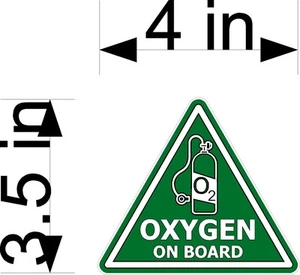 4 OXYGEN ON BOARD VINYL DECALS GREEN TRIANGLES  FOR CAR WINDOWS OR DOOR - Picture 1 of 1