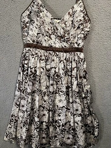 Arden B Dress Size Large Floral Print Brown Spaghetti Strap Surplice Neck - Picture 1 of 7