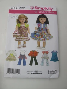 Simplicity Schnittmuster 3936 Puppenkleidung 18 Zoll Puppenkleidung Kleid Hose (O - Bild 1 von 5