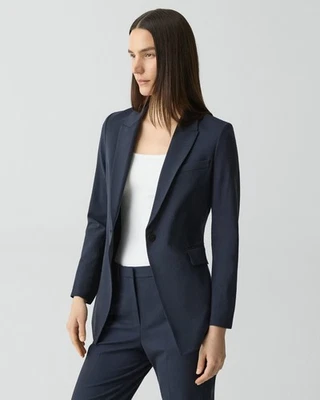 Blazer feminino jaqueta de lã nova sem etiquetas Theory Etiennette 12 azul marinho $425 profissional - Imagem 1 de 4