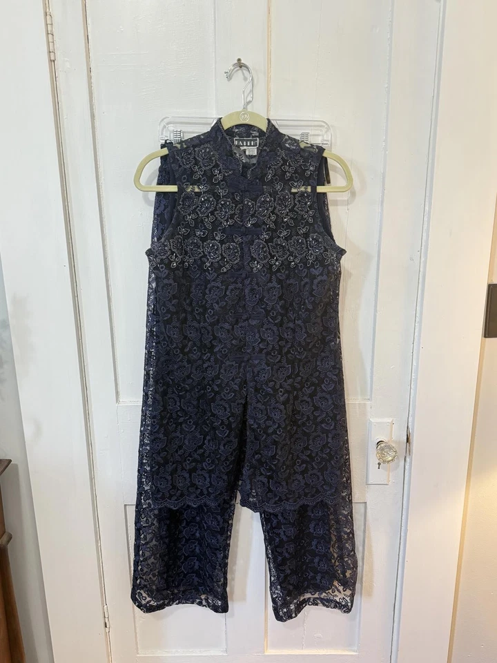 Traje Top Pantalones Traje Vintage Años 80 90 Con Cuentas Encaje Sin Mangas Foto 1 de 4