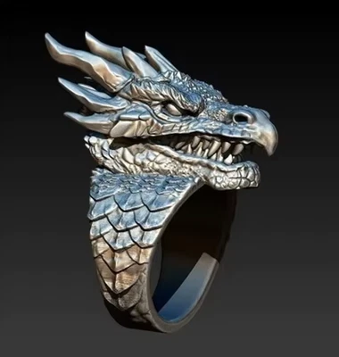 Anillo Gótico Cabeza de Dragón | Joyería Ajustable de Acero Inoxidable Punk Motociclista | Para Hombre’s Foto 1 de 4