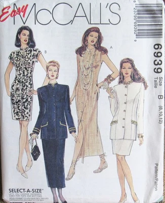VTG McCalls 6939 Womens 8-12 Mandarin Princess Dress Jacket Skirt Suit Pattern - Image 1 of 2