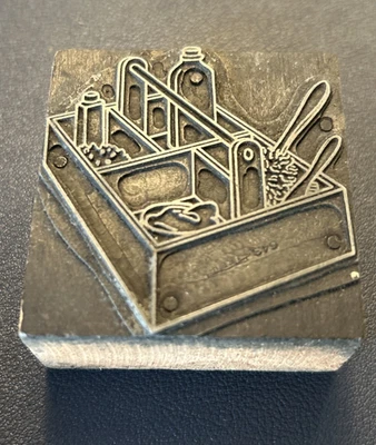 Cleaning tray, janitor, maid washing | vintage letterpress printing block - Image 1 of 3