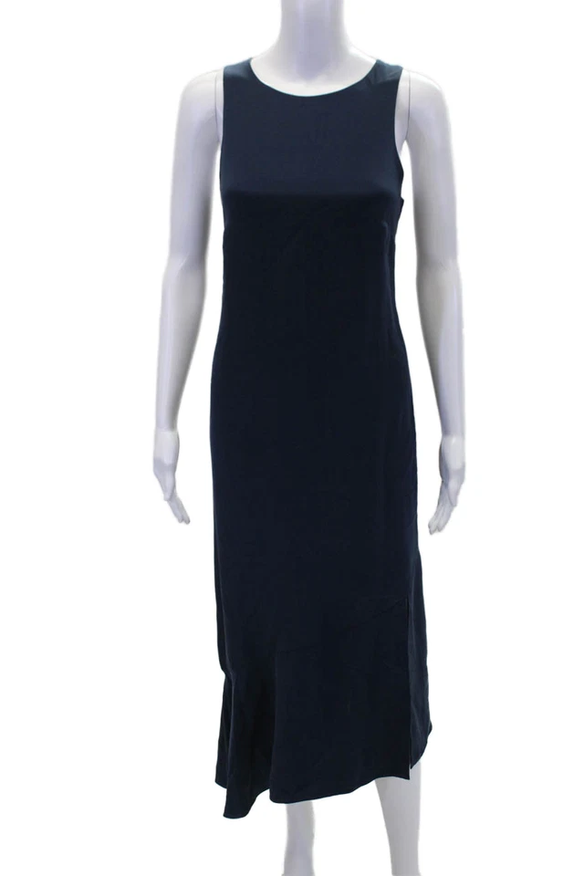 Tibi Womens Back Zip Sleeveless Scoop Neck Silk Shift Dress Navy Blue Size 8 - Image 1 of 4