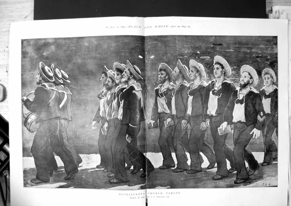 Antiker alter Druck Blaujacken Kirche Parade Je Hodgson Trommeln Marsch 1895 - Bild 1 von 1