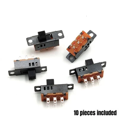 10pcs Slide Switch 3-Position 0.5A 6 Pin Mini Solder Black DPDT Panel ON/OFF/ON - Image 1 of 4