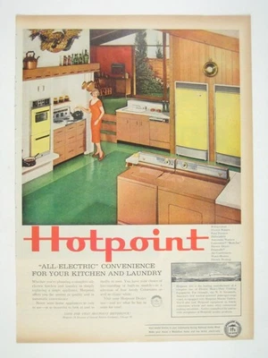 Vintage 1950s Hotpoint All Electric Kitchen Laundry Ad MOD Decor Open Floor Plan - Image 1 of 2