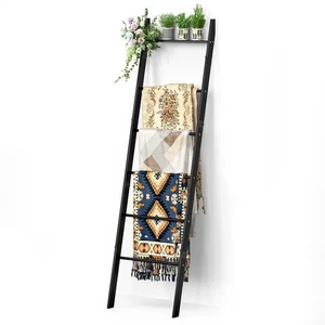 Toallero decorativo rústico escalera manta 6 niveles, inclinado en la pared negro - Imagen 1 de 8