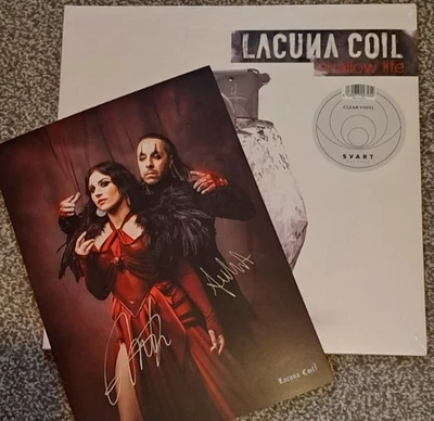 Lacuna Coil -Shallow Life Clear Vinyl Signed Card Cristina Scabbia, Andrea Ferro - Image 1 of 3