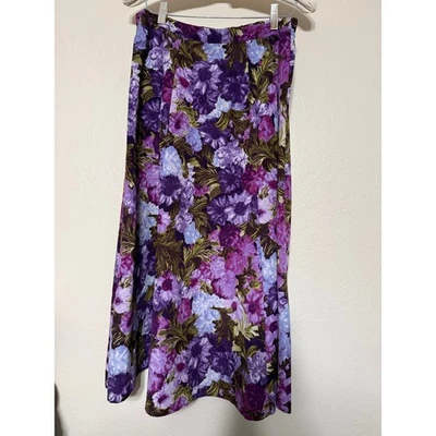 Maxi falda floral púrpura Southern Lady para mujer talla L cintura elástica fluida Foto 1 de 4