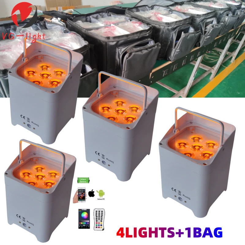 4PC 6x18W Battery Wireless Led Par Stage Light WIFI Powered LED Wedding Uplight - Image 1 of 4